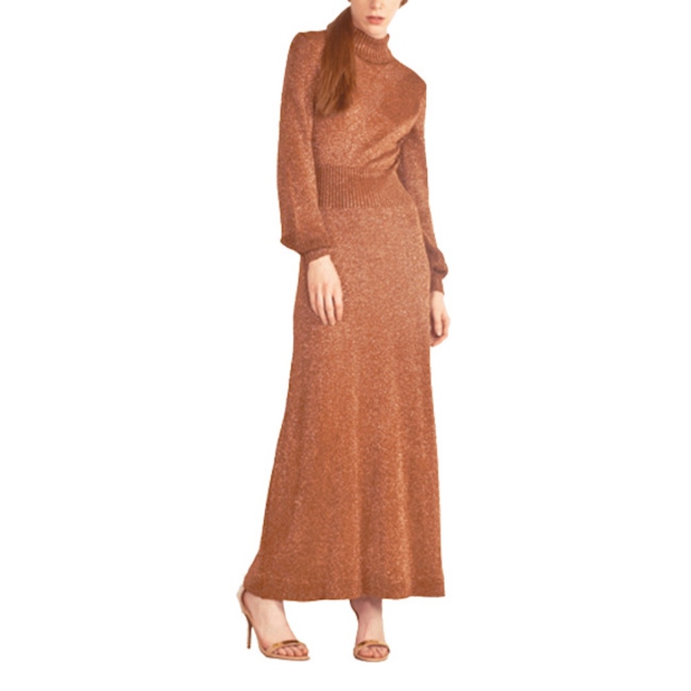 Vtg 70's Wenjilli Metallic Knit Maxi Dress 9/10